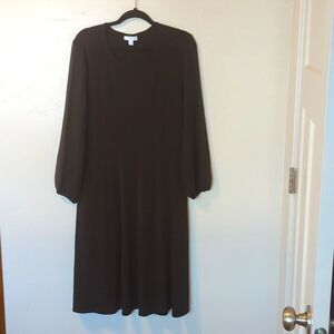 Charter Club‎ Women's Black Sheer Long Sleeve Sheath Classy Midi Dress Size L